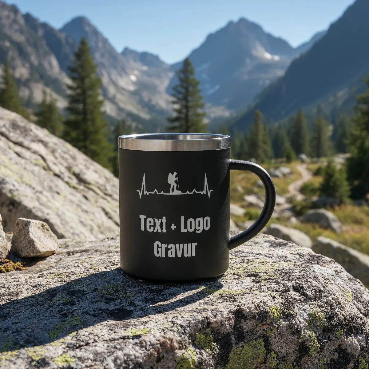 Edelstahlbecher "Irvine" 350ml Schwarz mit Gravur – Bild 2