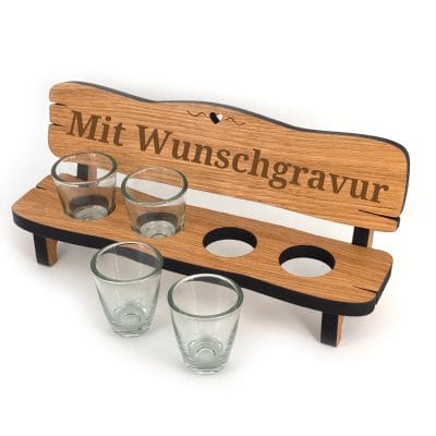 Schnapsbank aus Eiche mit Gravur personalisiert