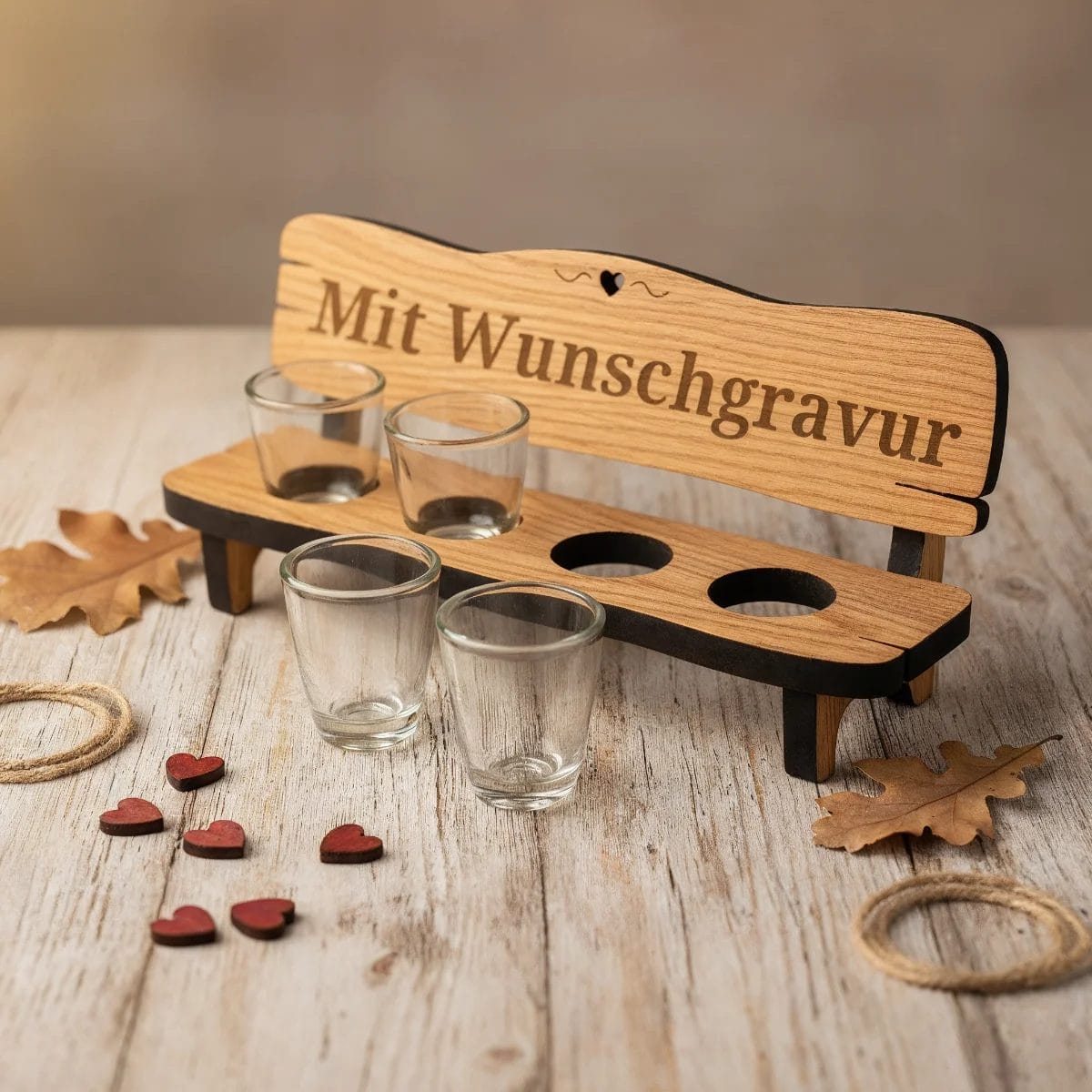 Schnapsbank aus Eiche mit Gravur personalisiert – Bild 7