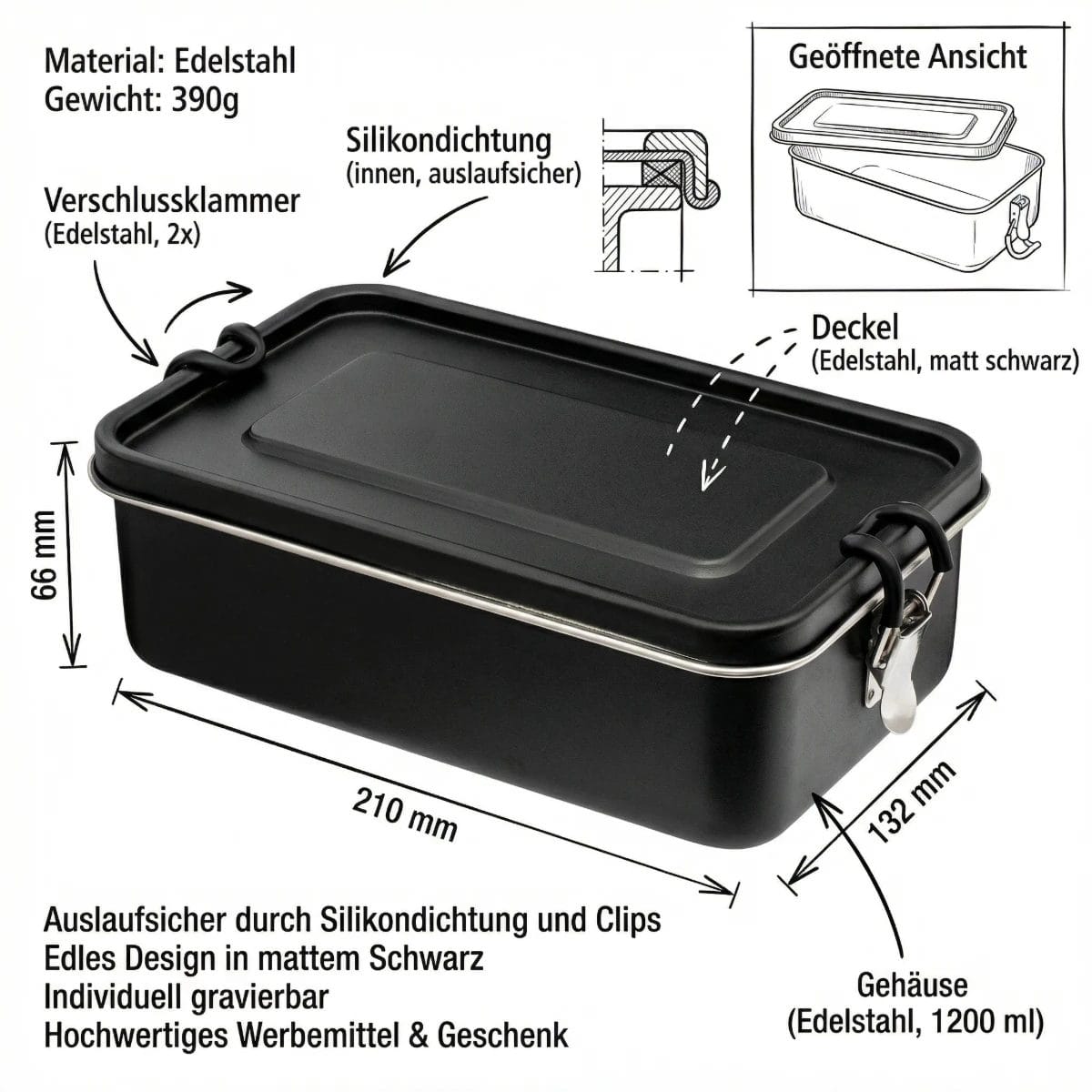 Lunchbox "Lunchbreak" 1200ml mit Gravur – Bild 2