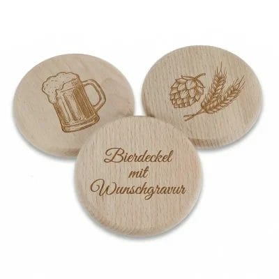 Bierdeckel aus Buche mit Gravur personalisiert