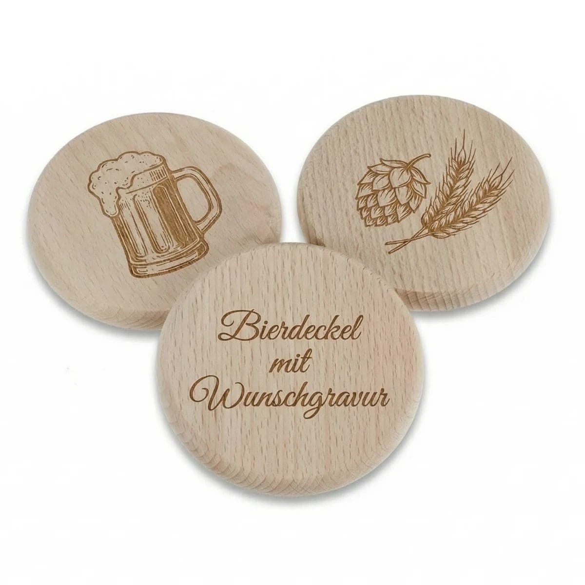 Bierdeckel aus Buche mit Gravur personalisiert