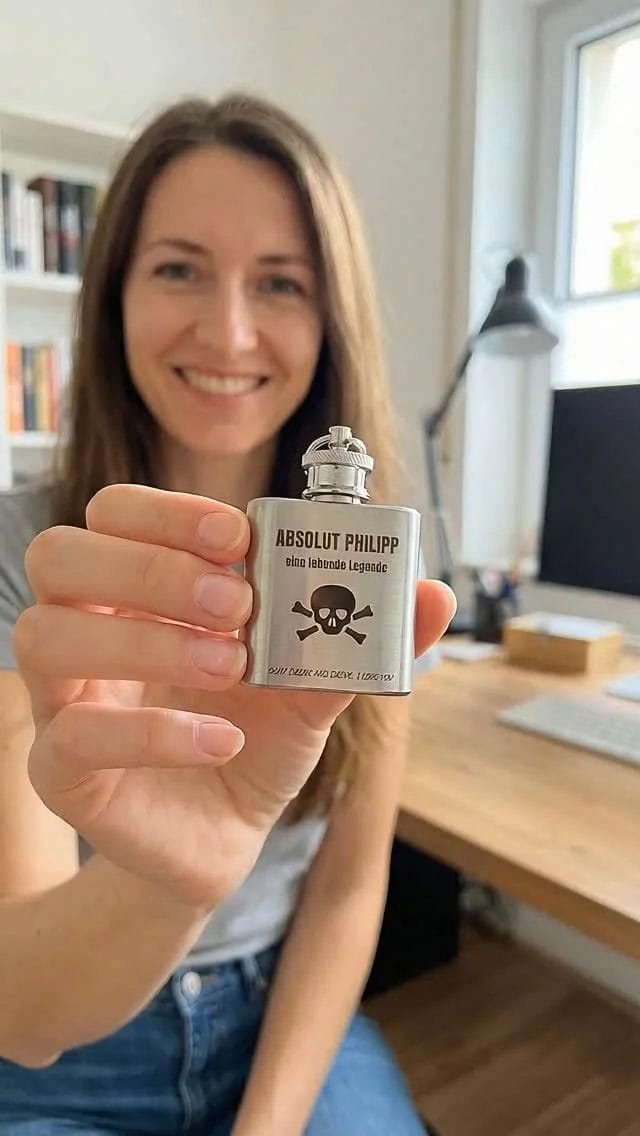 Ein Mini-Flachmann als Schlüsselanhänger mit deiner Wunsch-Gravur jetzt im Webshop auf gravuro.at gestalten. #Geschenkidee #Gravur #Werbegeschenk